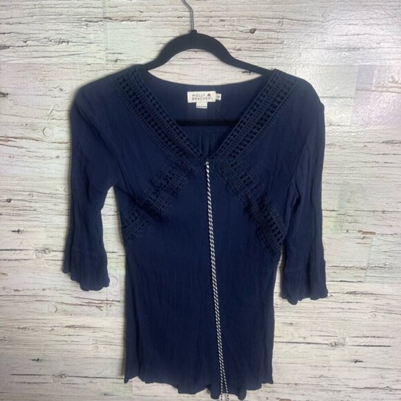 Molly Bracken Navy Blouse with Lace Detail size xs - Picture 1 of 7